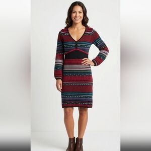 Desigual Red, Black & Cream Striped Knit Sweater